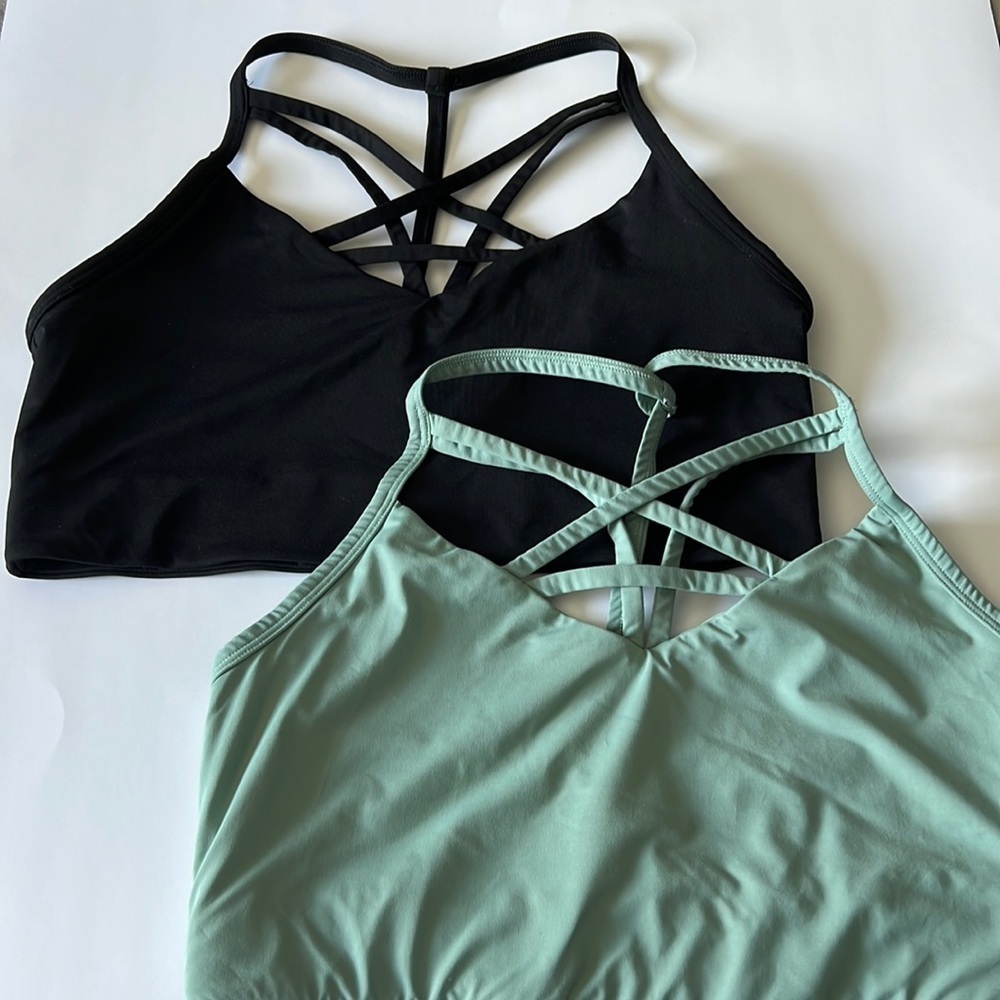 Two VS Pink Criss Cross Ultimate Bralette T Back, Large black & Green